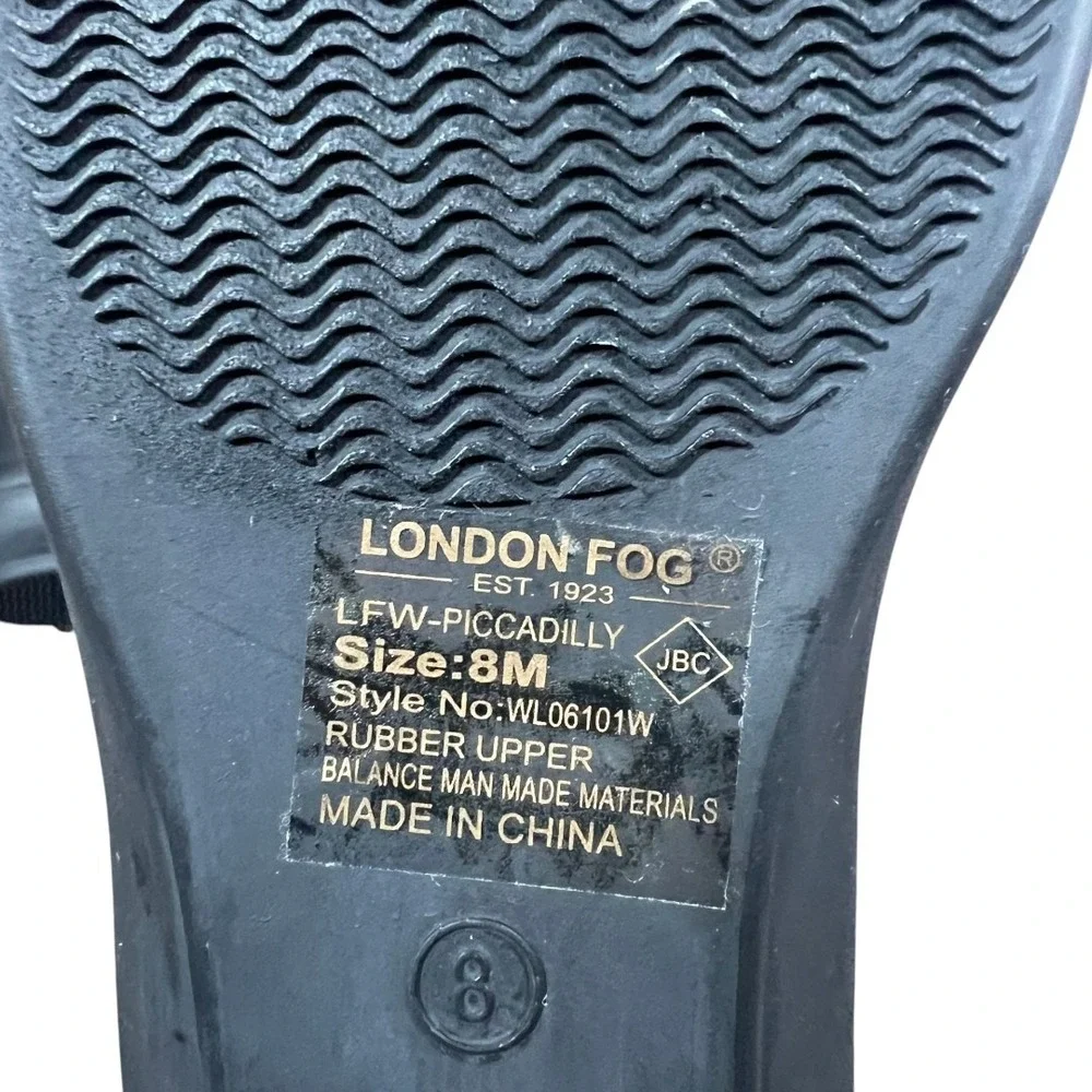 London Fog Piccadilly Striped Rain Boots Black Ankle Rubber Waterproof Size 8M